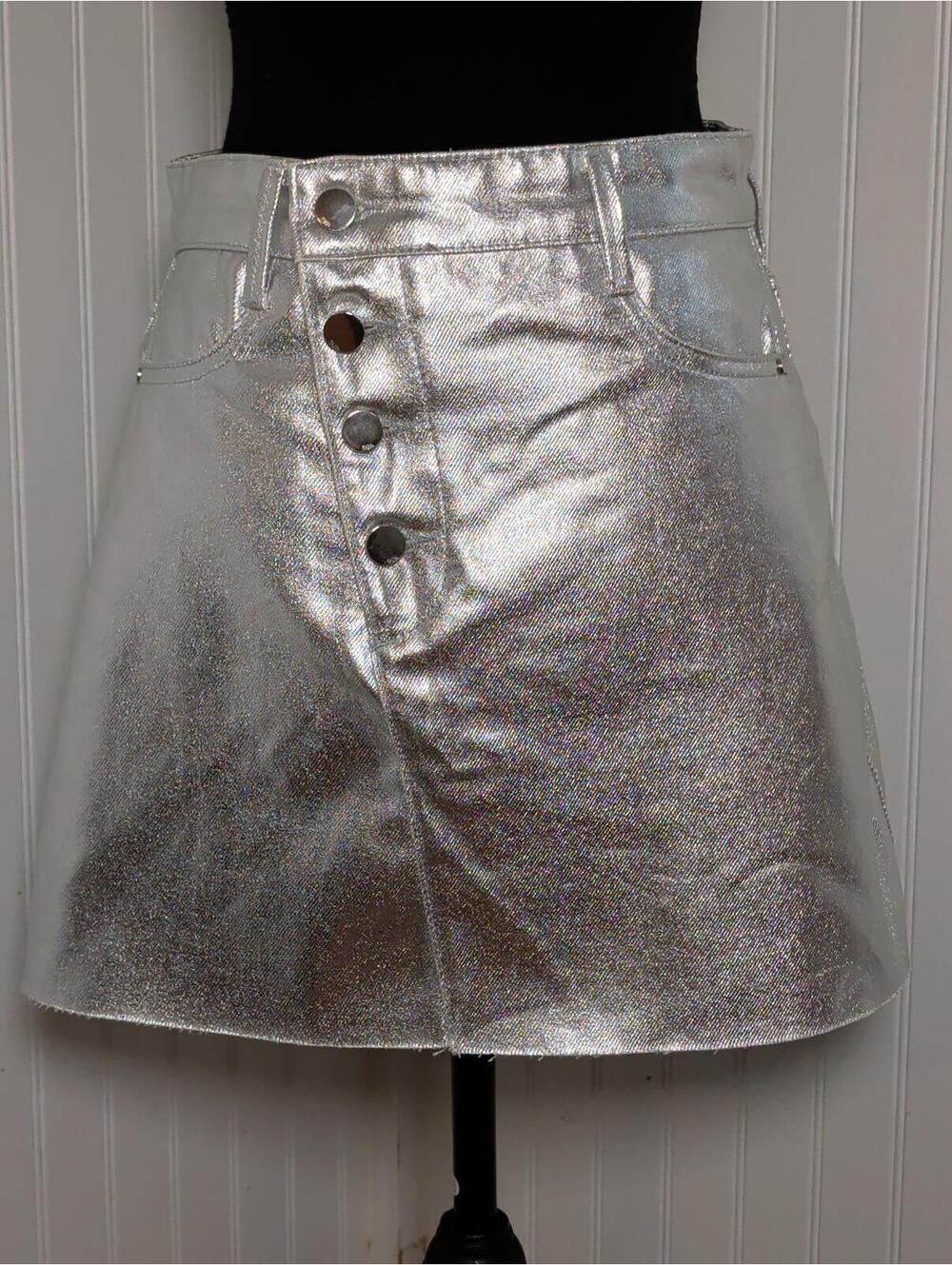 Zara Metallic Silver Mini Skirt Size S Festival